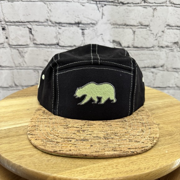 Grassroots California 5 Panel Black Neon Green Strap Back Satin Lined Cork Bill - Picture 1 of 9